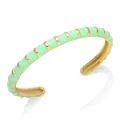 Mint green enamel bamboo cuff bracelet with gold-plated accents for bohemian beach style - Light Green