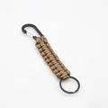 Handmade braided paracord keychain with black metal carabiner clip in olive brown color - Brown