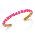 Vibrant hot pink enamel bamboo segmented cuff bracelet with gold plating for women - Rose Red