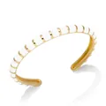 Elegant Bohemian gold and white enamel striped open bangle bracelet jewelry for women - White