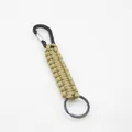 Khaki braided paracord keychain with black carabiner and split ring for outdoor gear - Khaki