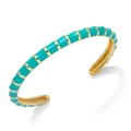 Bohemian turquoise enamel cuff bracelet featuring a gold-tone bamboo segmented design - Turquoise Green