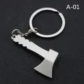 Mini zilveren metalen bijl gereedschap sleutelhanger, A-01 - Bijl (A-01)