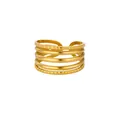 Elegant gold multi-layer open ring featuring textured and smooth bands for daily wear. - Five Layer Engraved Style (JZ8837G) / Gold