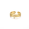Close-up detail of a minimalist gold double-layered open ring with sparkly clear stones - Double Layer Rhinestone Style (JZ7716G) / Gold