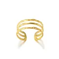 Detailed macro view of a minimalist triple-layer gold open ring featuring hammered texture - Triple Hammered Style (JZ4835G)