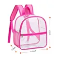 Detailed dimensions of the pink trim clear waterproof PVC backpack showing 12 inch height - 20-35L / Pink