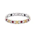 Bracelet de magnétothérapie avec cristaux rouges et maillons en X dorés élégants - Bicolore Argent Or avec Pierre Rouge