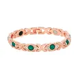 Close-up of rose gold magnetic bracelet with green stones and rhinestones - Green Zirconia Style / Rose Gold