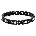 Élégant bracelet de thérapie magnétique noir à maillons en X avec strass brillants - Noir/Zircone Blanc