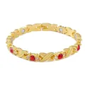 Gold alloy energy magnet bracelet for women with red and white inlaid rhinestones. - Gold-Red Rhinestone