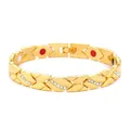 Elegant gold-tone magnetic therapy bracelet with sparkly rhinestones and energy magnets - Gold (Red/White/Black Enamel)