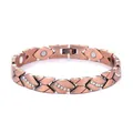 Rose gold magnetic therapy bracelet with rhinestones and X-shaped links for women - Antique Copper (Red/White/Black Enamel)