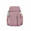 Compact dusty pink nylon crossbody phone bag featuring three layers and a heart zipper pull - S / Flesh Pink