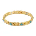 Elegant gold-toned magnetic therapy bracelet with blue rhinestone XO links for women - Gold - Blue Rhinestone