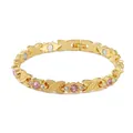 Elegant gold-plated magnetic energy bracelet with pink rhinestones and X-shaped links - Gold-Pink Rhinestone