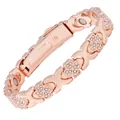 Elegant rose gold magnetic therapy bracelet with rhinestone clover charms for women - Heart-Shaped Four-Leaf Clover Bracelet / Rose Gold