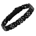 Adjustable black magnetic energy bracelet with rhinestone four-leaf clover charms for women - Heart-Shaped Four-Leaf Clover Bracelet / Black