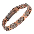 Copper-toned magnetic therapy bracelet for women with elegant clover diamond design - Heart-Shaped Four-Leaf Clover Bracelet / Antique Red Copper