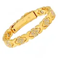 Elegant gold-tone magnetic energy bracelet with four-leaf clover links and crystals - Heart-Shaped Four-Leaf Clover Bracelet / Gold