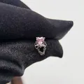 Elegante orecchino a perno a cuore rosa con catenina argento in acciaio al titanio - Lucchetto del Cuore-Pezzo Singolo (Y168)