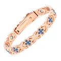 Rose gold energy magnet bracelet with blue rhinestones in clover design for women - Four-Leaf Clover Rose Gold with Lake Blue Rhinestone