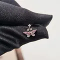 Elegante orecchino a lobo a farfalla rosa in acciaio titanio con cristalli lucidi - Amore di Farfalla-Pezzo Singolo (Y169)