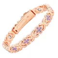 Rose gold energy magnet bracelet for women with purple rhinestones and adjustable links - Four-Leaf Clover Rose Gold with Purple Rhinestone