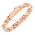 Elegant rose gold magnetic bracelet with pink crystals and flower charms for wellness - Four-Leaf Clover Rose Gold with Pink Rhinestone