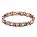 Adjustable energy magnetic therapy bracelet for women in copper alloy with rhinestones - Antique Copper with White Rhinestone