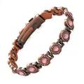 Vintage copper finish magnetic therapy bracelet with round pink crystals for women - YXMZ Series (YXMZ) Antique Copper with Pink Rhinestone