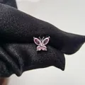 Elegante orecchino a perno a farfalla con cristallo rosa in acciaio al titanio argento - Farfalla con Gemma Rosa-Pezzo Singolo (Y172)