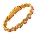 Elegant golden magnetic energy bracelet for women with pink round stones and crystal halo - Round Pink Rhinestone Style (YXMZ) / Gold