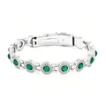 Elegant silver-tone magnetic therapy bracelet with vibrant green crystal accents - Round Green Rhinestone Style (YXMZ) / Silver