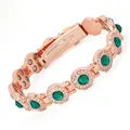 Elegant rose gold magnetic therapy bracelet featuring green rhinestones and an adjustable link clasp - Double-row Magnetic Green Rhinestone Style / Rose Gold