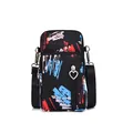 Vertikale Mini-Handy-Umhängetasche mit buntem abstraktem Muster und Herz-Zipper - S / Schwarz Camouflage