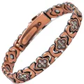 Copper magnetic therapy bracelet with crystal clover links for women, adjustable fit - Four-leaf Clover / Regular Fit / Antique Red Copper