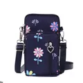 Mini dunkelblaue florale Crossbody-Handytasche mit Dreischicht-Reißverschluss und Herz - S / Blaue Sonnenblume