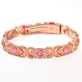 Elegant rose gold magnetic energy bracelet featuring pink heart stones and clear crystals - Cross Heart with Pink Rhinestone / Regular Fit / Rose Gold