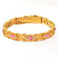 Gold plated magnetic health bracelet with pink heart crystals and rhinestones for women. - Cross Heart with Pink Rhinestone / Regular Fit / Gold