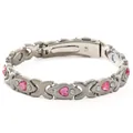 Magnetic therapy bracelet with pink heart rhinestones and silver-tone alloy links - Cross Heart with Pink Rhinestone / Regular Fit / Silver