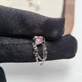 Elegante orecchino a perno con cuore rosa, stella d'argento e doppia catenella fine - Catena Stella e Cuore-Pezzo Singolo (Y179)