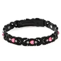 Adjustable black alloy magnetic bracelet with pink heart stones and sparkling crystals - Cross Heart with Pink Rhinestone / Regular Fit / Black