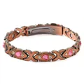 Vintage antique copper magnetic energy bracelet featuring pink heart crystals for women - Cross Heart with Pink Rhinestone / Regular Fit / Antique Red Copper