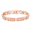 Rose gold energy magnetic bracelet with pink rhinestones and X-shaped links - X-Link with Pink Rhinestone / Full Magnetic Version / Rose Gold