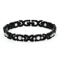Stylish black alloy magnetic energy bracelet with clear rhinestone inlays for women - X-Link with White Rhinestone / Full Magnetic Version / Black
