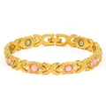Elegant gold-plated magnetic energy bracelet with pink and white crystals for women - Pink Rhinestone Full Magnet Style / Gold