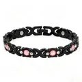 Black magnetic energy bracelet with pink stones and sparkling rhinestones for women - Pink Rhinestone Full Magnet Style / Black