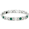 Elegant silver-plated magnetic energy bracelet with emerald green stones and clear rhinestones - Green Zirconia Style / Silver