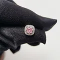 Eleganti orecchini a perno quadrati rosa halo con zirconi e montatura in argento - Cuore Quadrato-Pezzo Singolo (Y186)